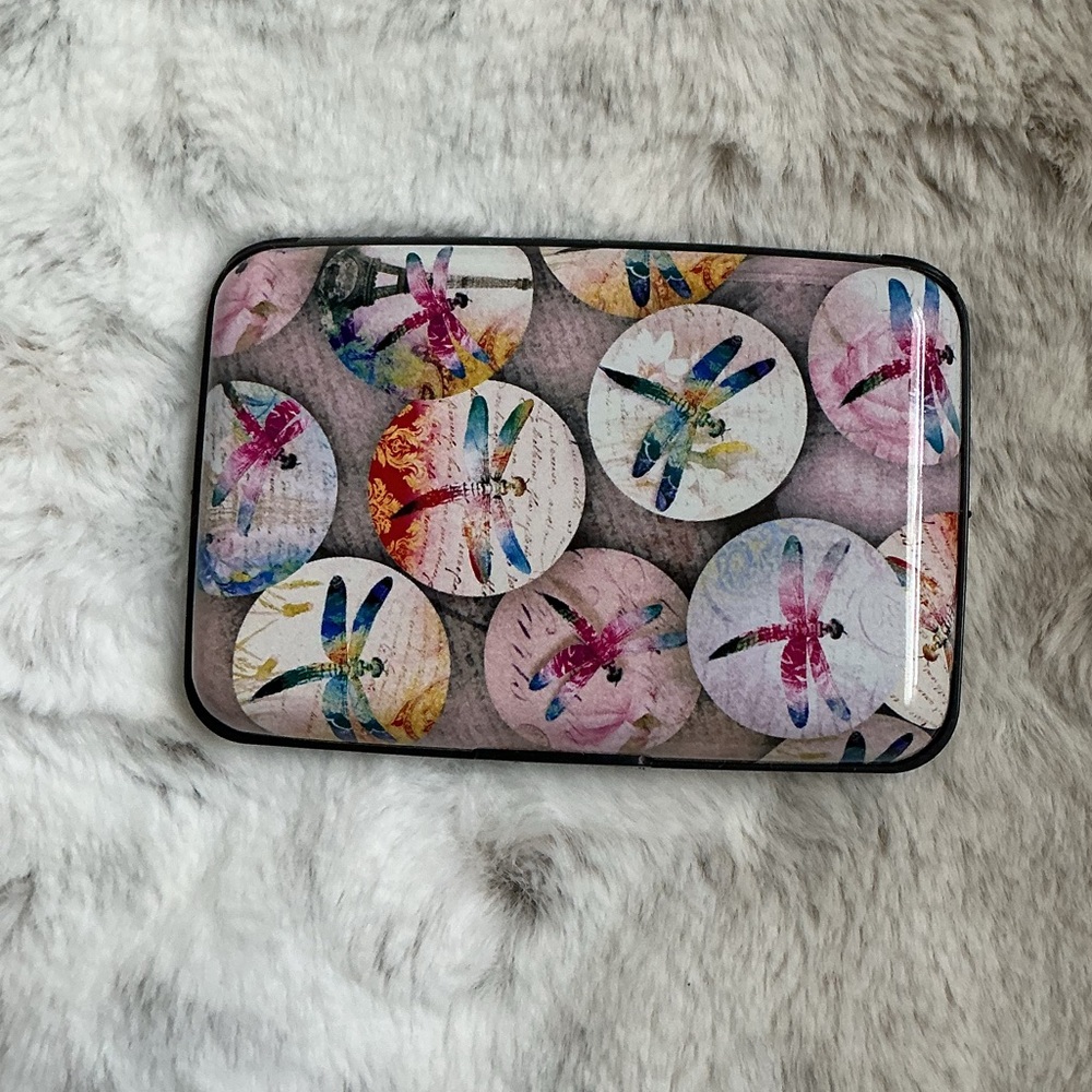 Ztech Compact Dragonfly Print Aluminum Wallet - Multicolor